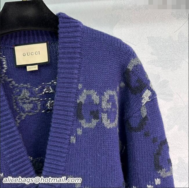 ​Modern Classic Gucci GG Wool Cardigan G82718 Blue 2024