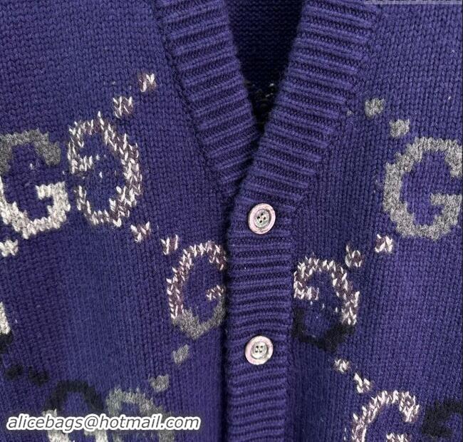 ​Modern Classic Gucci GG Wool Cardigan G82718 Blue 2024