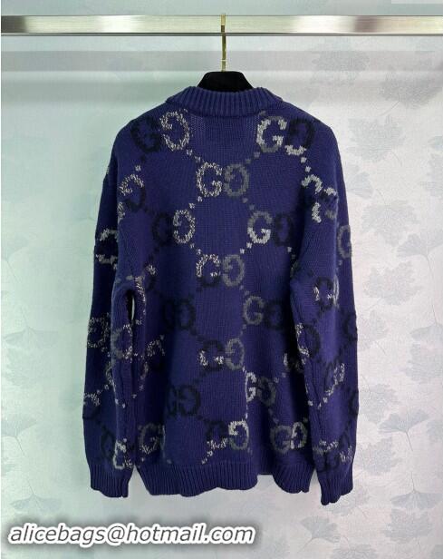 ​Modern Classic Gucci GG Wool Cardigan G82718 Blue 2024