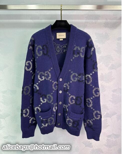 ​Modern Classic Gucci GG Wool Cardigan G82718 Blue 2024