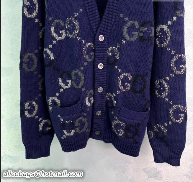 ​Modern Classic Gucci GG Wool Cardigan G82718 Blue 2024