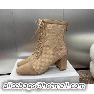 Good Looking Dior Naughtily-D Heeled Ankle Boot in Mesh Embroidered with Nude Cannage Motif and Suede 6.5cm Heel 092910