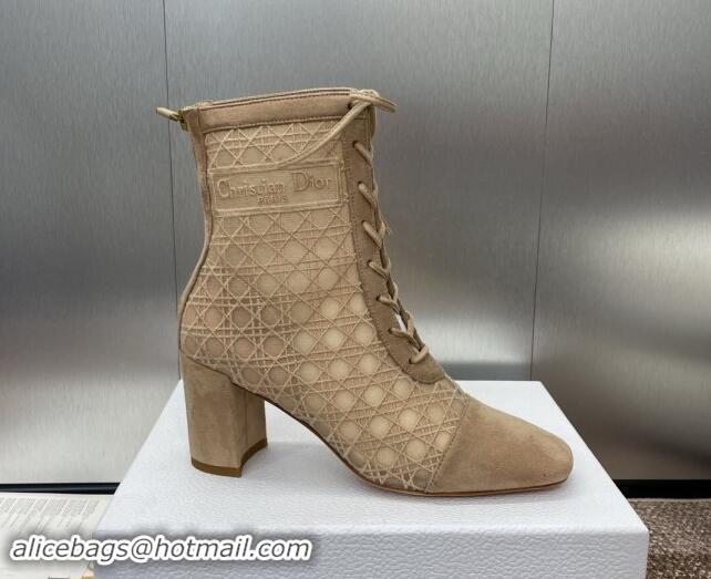 Good Looking Dior Naughtily-D Heeled Ankle Boot in Mesh Embroidered with Nude Cannage Motif and Suede 6.5cm Heel 092910