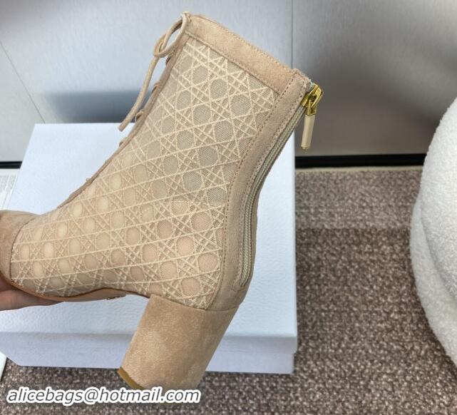 Good Looking Dior Naughtily-D Heeled Ankle Boot in Mesh Embroidered with Nude Cannage Motif and Suede 6.5cm Heel 092910