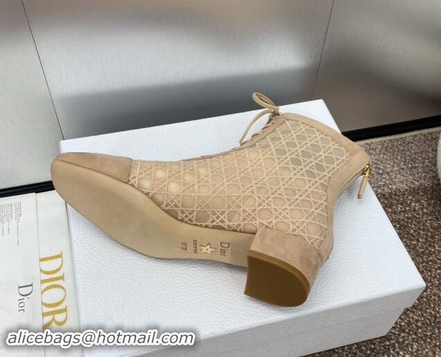 Luxury Cheap Dior Naughtily-D Heeled Ankle Boot in Mesh Embroidered with Nude Cannage Motif and Suede 3.5cm Heel 092912