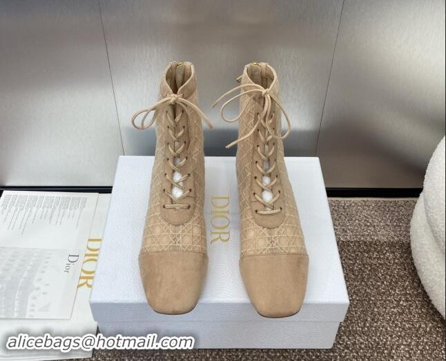 Luxury Cheap Dior Naughtily-D Heeled Ankle Boot in Mesh Embroidered with Nude Cannage Motif and Suede 3.5cm Heel 092912