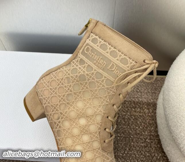 Luxury Cheap Dior Naughtily-D Heeled Ankle Boot in Mesh Embroidered with Nude Cannage Motif and Suede 3.5cm Heel 092912