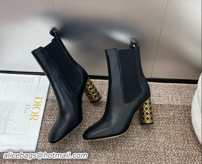 Luxury Dior Icon Heeled Ankle Boot in Black Calfskin 092913