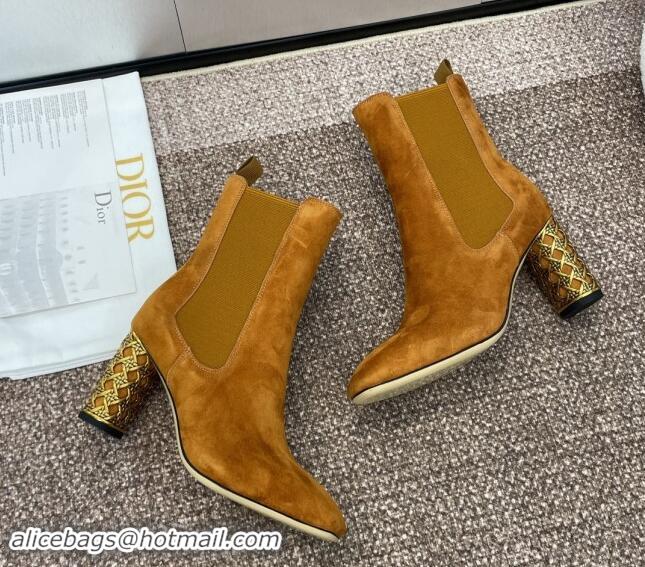 Stylish Dior Icon Heeled Ankle Boot in Brown Suede Goatskin 092914