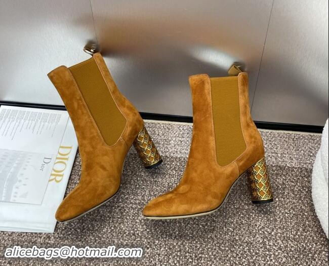 Stylish Dior Icon Heeled Ankle Boot in Brown Suede Goatskin 092914