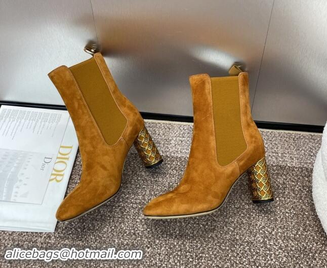 Stylish Dior Icon Heeled Ankle Boot in Brown Suede Goatskin 092914