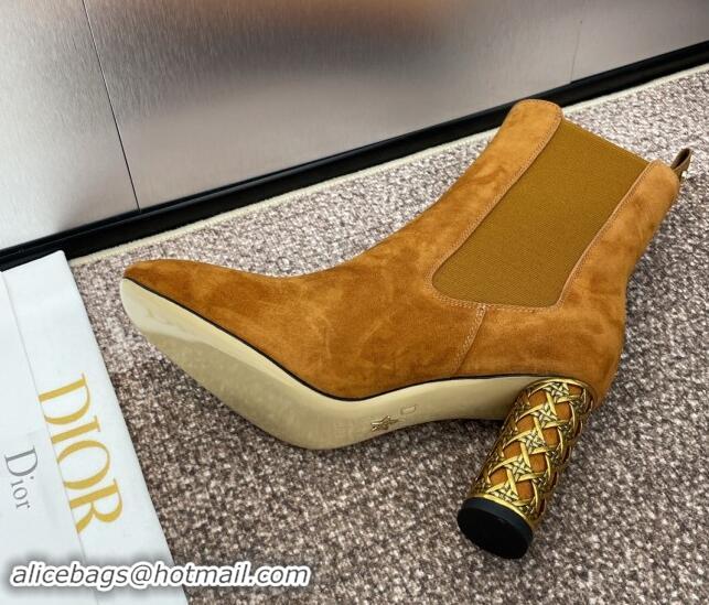 Stylish Dior Icon Heeled Ankle Boot in Brown Suede Goatskin 092914