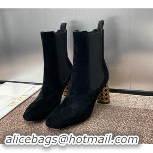 Hot Style Dior Icon Heeled Ankle Boot in Black Suede Goatskin 092915