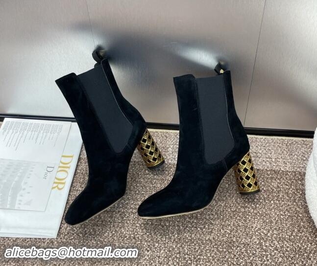 Hot Style Dior Icon Heeled Ankle Boot in Black Suede Goatskin 092915