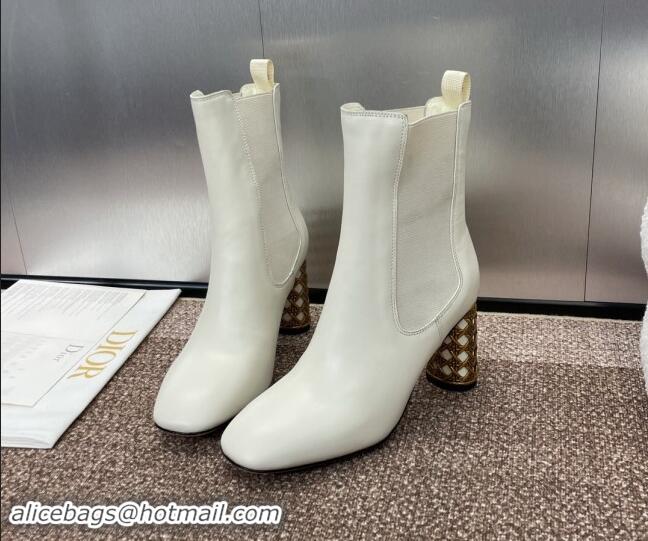 Good Quality Dior Icon Heeled Ankle Boot in White Calfskin 092916