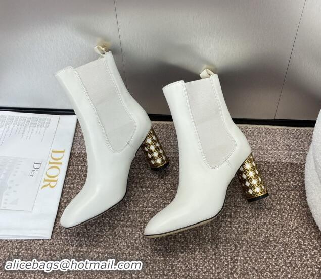 Good Quality Dior Icon Heeled Ankle Boot in White Calfskin 092916