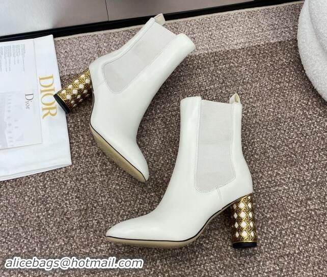 Good Quality Dior Icon Heeled Ankle Boot in White Calfskin 092916