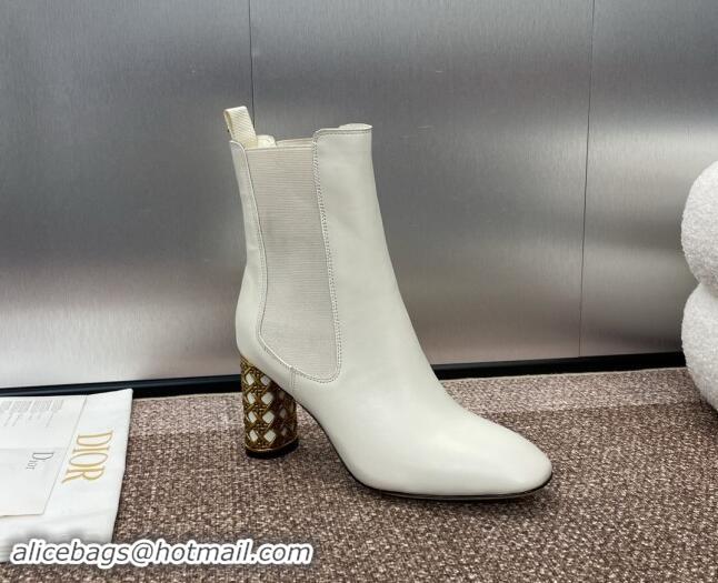 Good Quality Dior Icon Heeled Ankle Boot in White Calfskin 092916