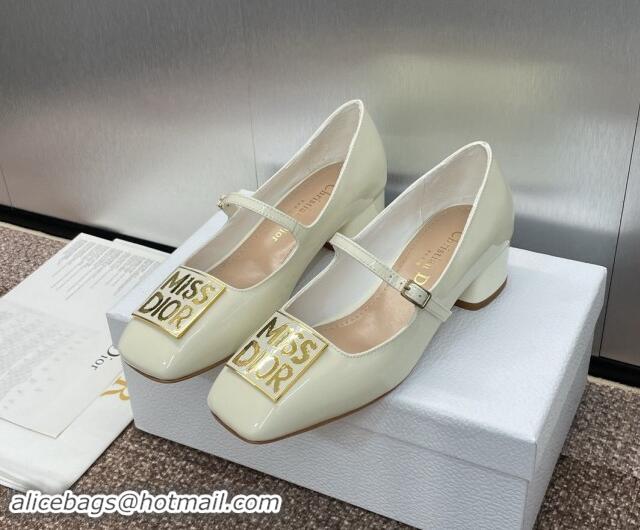 Classic Hot Dior Miss Dior Mary Janes Pumps 3.5cm in Patent Leather White 930003