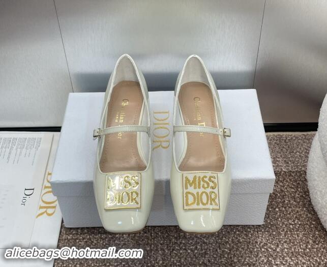 Classic Hot Dior Miss Dior Mary Janes Pumps 3.5cm in Patent Leather White 930003