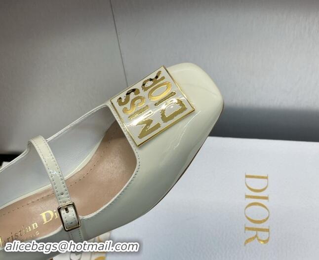 Classic Hot Dior Miss Dior Mary Janes Pumps 3.5cm in Patent Leather White 930003