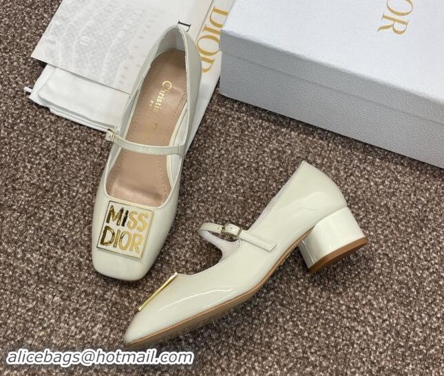 Classic Hot Dior Miss Dior Mary Janes Pumps 3.5cm in Patent Leather White 930003