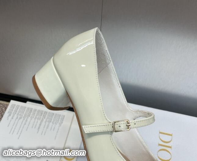 Classic Hot Dior Miss Dior Mary Janes Pumps 3.5cm in Patent Leather White 930003