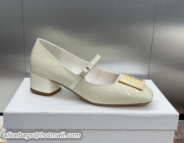 Classic Hot Dior Miss Dior Mary Janes Pumps 3.5cm in Patent Leather White 930003