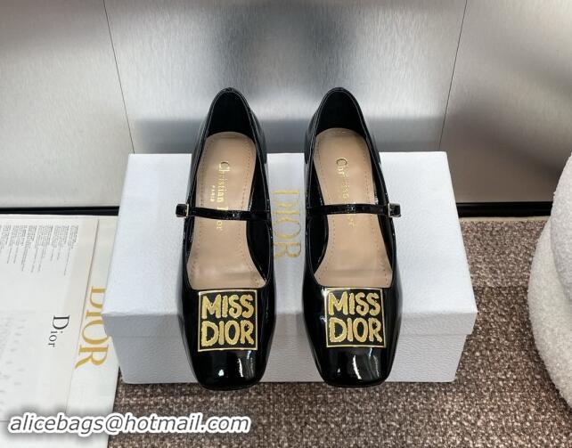 Popular Style Dior Miss Dior Mary Janes Pumps 3.5cm in Patent Leather Black 930004