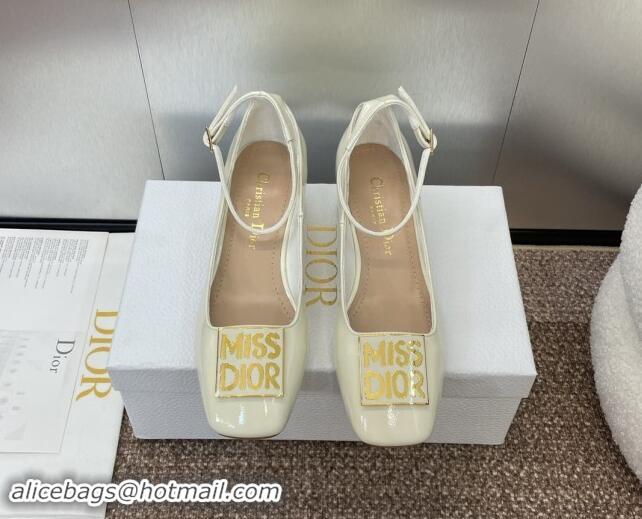 Top Design Dior Miss Dior Pump 3.5cm with Ankle Strap in Patent Calfskin White 0930005