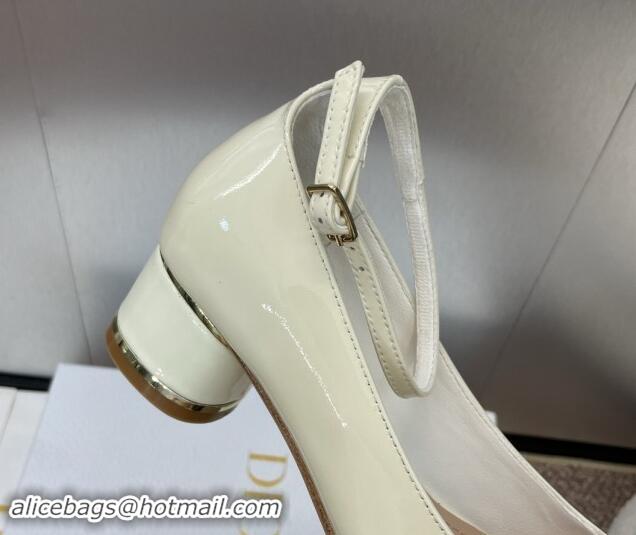 Top Design Dior Miss Dior Pump 3.5cm with Ankle Strap in Patent Calfskin White 0930005