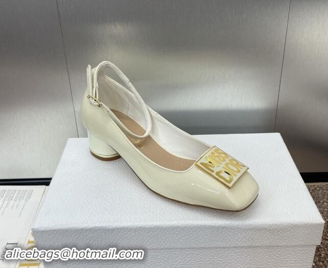 Top Design Dior Miss Dior Pump 3.5cm with Ankle Strap in Patent Calfskin White 0930005