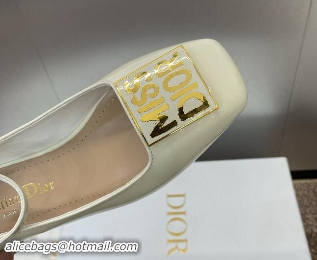 Top Design Dior Miss Dior Pump 3.5cm with Ankle Strap in Patent Calfskin White 0930005