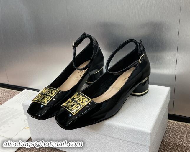 Good Product Dior Miss Dior Pump 3.5cm with Ankle Strap in Patent Calfskin Black 930006