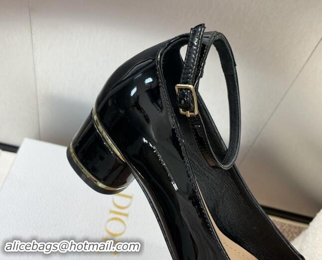 Good Product Dior Miss Dior Pump 3.5cm with Ankle Strap in Patent Calfskin Black 930006