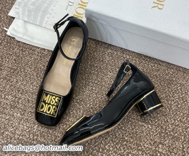 Good Product Dior Miss Dior Pump 3.5cm with Ankle Strap in Patent Calfskin Black 930006