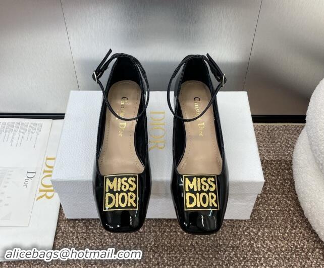 Good Product Dior Miss Dior Pump 3.5cm with Ankle Strap in Patent Calfskin Black 930006