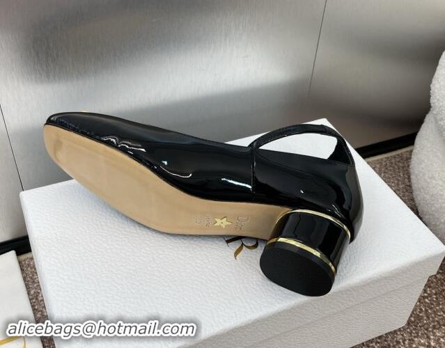 Good Product Dior Miss Dior Pump 3.5cm with Ankle Strap in Patent Calfskin Black 930006