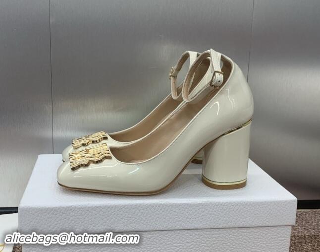 Charming Dior Miss Dior Pump 8.5cm with Ankle Strap in Patent Calfskin White 930007