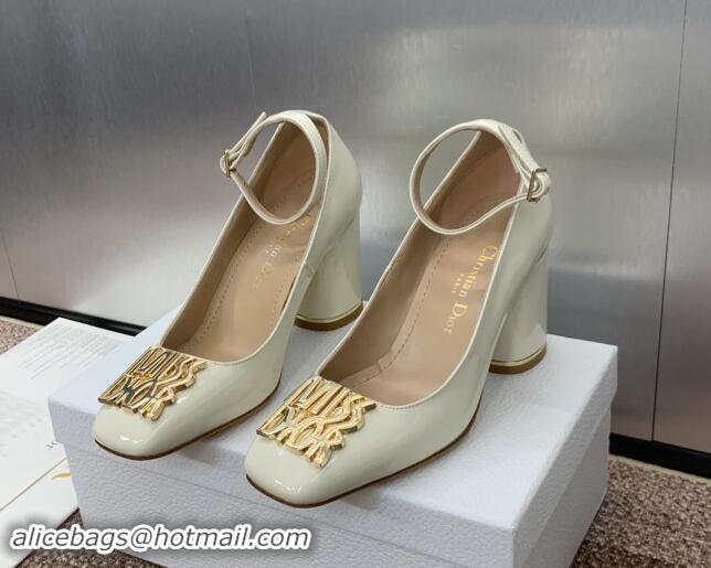 Charming Dior Miss Dior Pump 8.5cm with Ankle Strap in Patent Calfskin White 930007