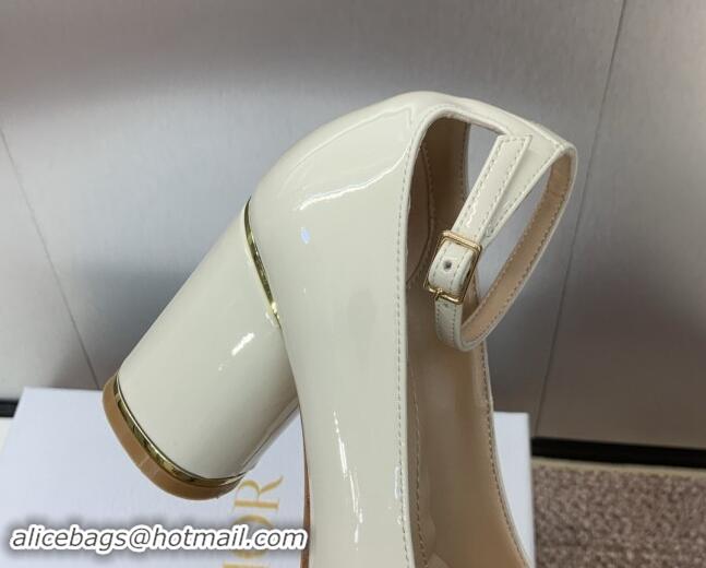 Charming Dior Miss Dior Pump 8.5cm with Ankle Strap in Patent Calfskin White 930007