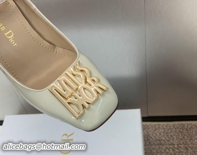 Charming Dior Miss Dior Pump 8.5cm with Ankle Strap in Patent Calfskin White 930007