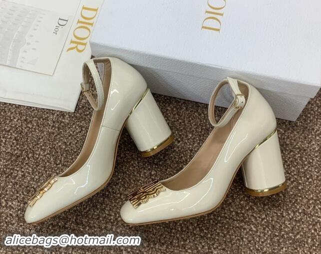 Charming Dior Miss Dior Pump 8.5cm with Ankle Strap in Patent Calfskin White 930007