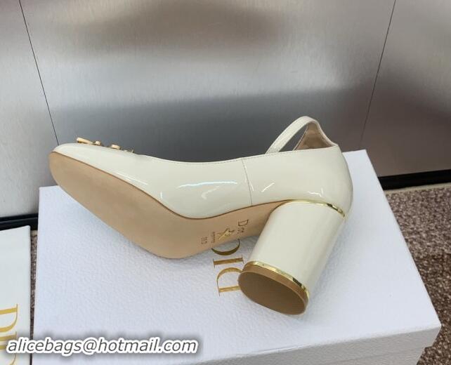 Charming Dior Miss Dior Pump 8.5cm with Ankle Strap in Patent Calfskin White 930007