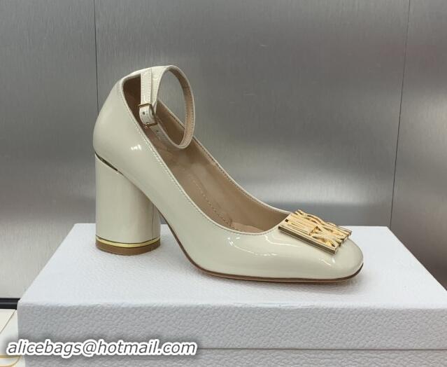 Charming Dior Miss Dior Pump 8.5cm with Ankle Strap in Patent Calfskin White 930007