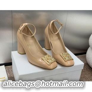 1:1 aaaaa Dior Miss Dior Pump 8.5cm with Ankle Strap in Patent Calfskin Beige 930008