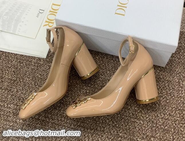 1:1 aaaaa Dior Miss Dior Pump 8.5cm with Ankle Strap in Patent Calfskin Beige 930008