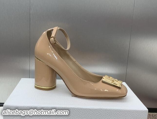 1:1 aaaaa Dior Miss Dior Pump 8.5cm with Ankle Strap in Patent Calfskin Beige 930008