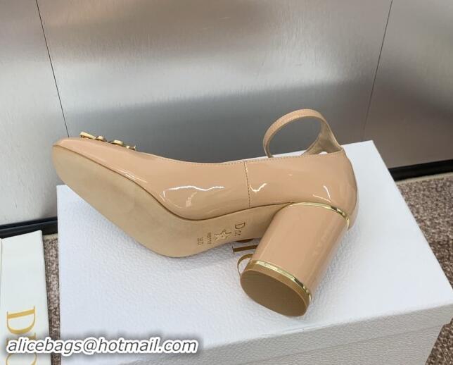 1:1 aaaaa Dior Miss Dior Pump 8.5cm with Ankle Strap in Patent Calfskin Beige 930008