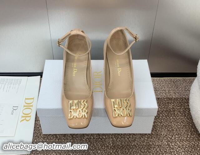 1:1 aaaaa Dior Miss Dior Pump 8.5cm with Ankle Strap in Patent Calfskin Beige 930008